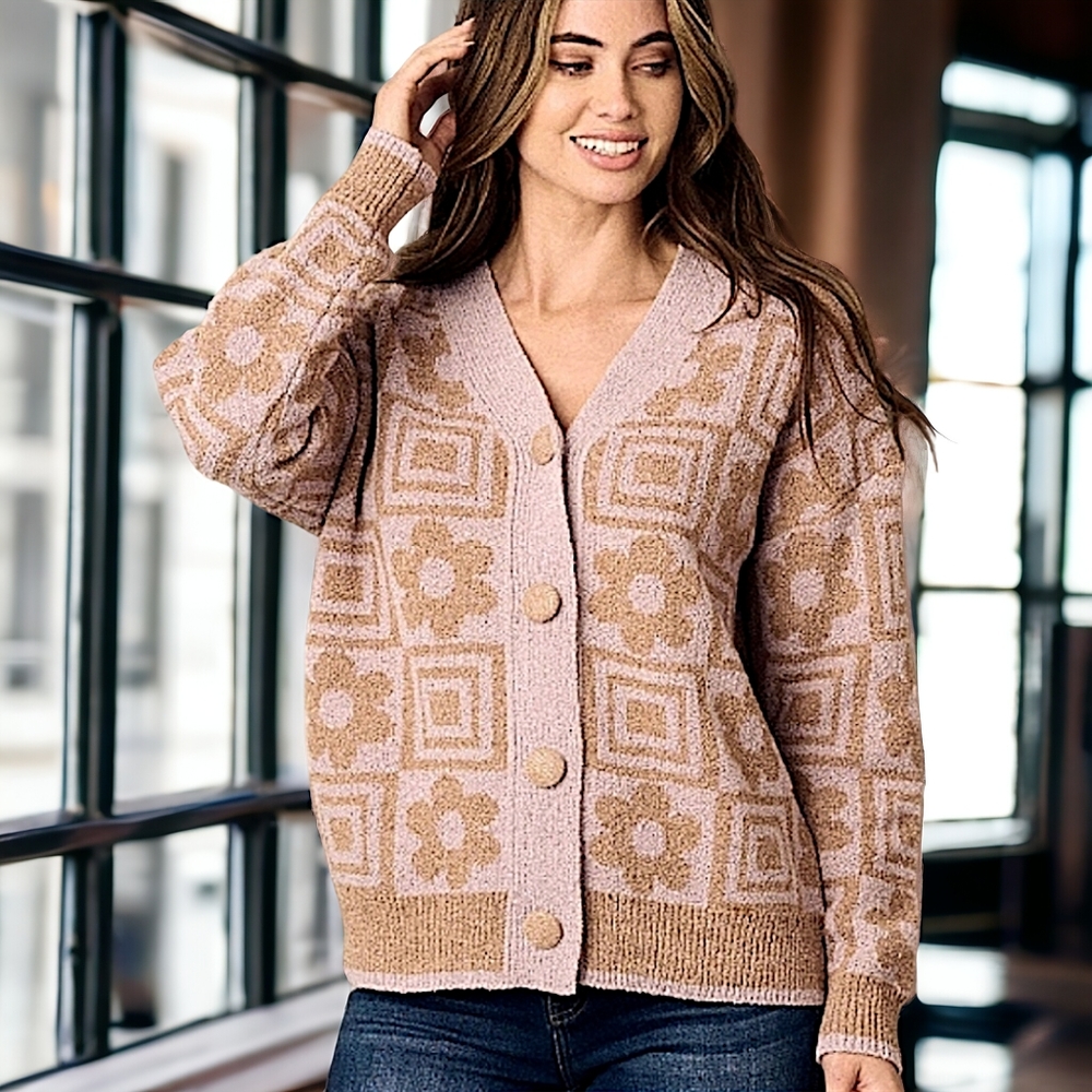 39477 Floral Cardigan Sweater